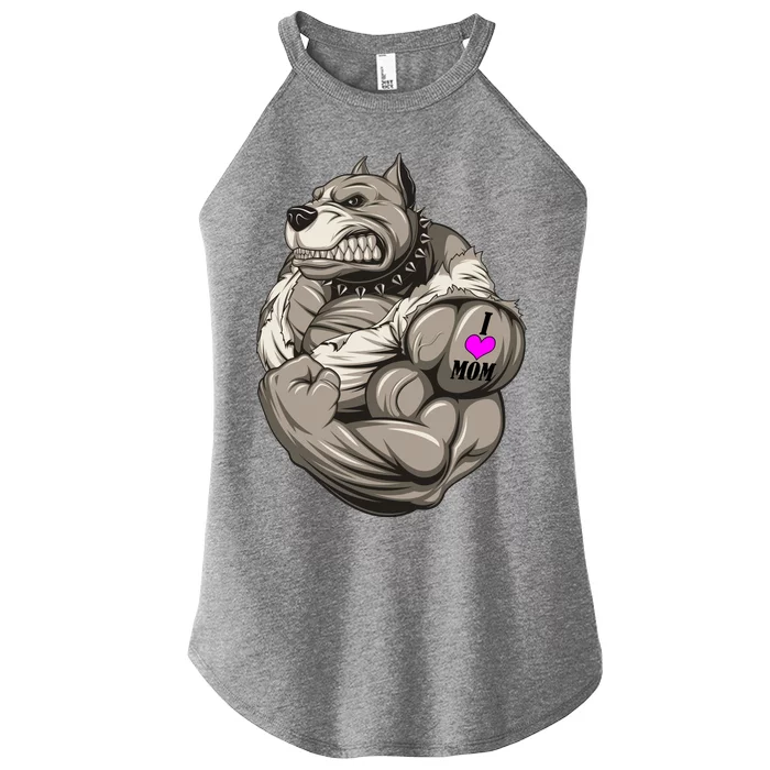 Pit Bull Loves Mom Women’s Perfect Tri Rocker Tank