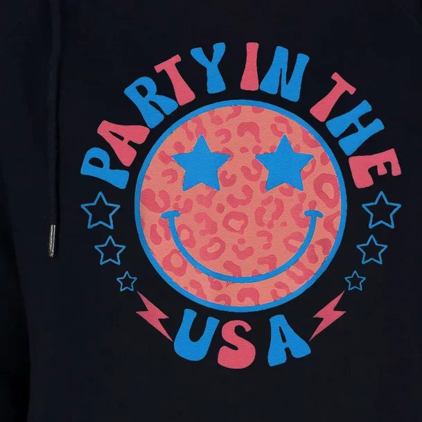 Party In The Usa 4th Of July Smile Face American Flag Usa Womens Funnel Neck Pullover Hood