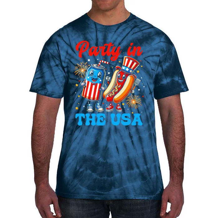 Party In The Usa Funny Hot Dog And Drink 4th July Tie-Dye T-Shirt