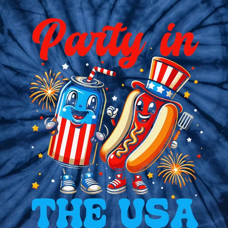 Party In The Usa Funny Hot Dog And Drink 4th July Tie-Dye T-Shirt