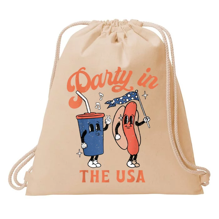 Party In The Usa Shirt Hot Dog Love USA Funny Fourth Of July Drawstring Bag