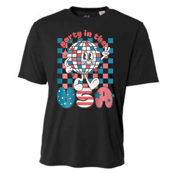 Party In The USA 4th Of July Patriotic Disco Ball Retro Cooling Performance Crew T-Shirt