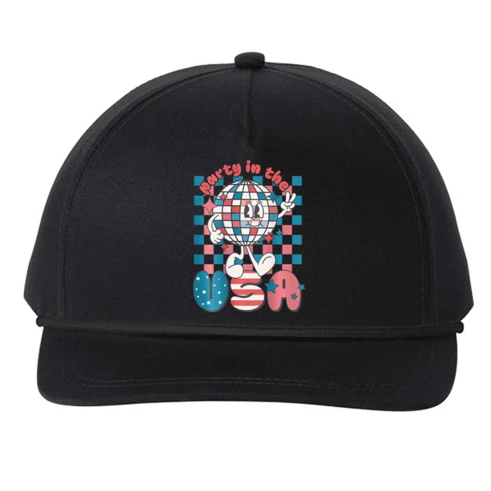 Party In The USA 4th Of July Patriotic Disco Ball Retro Snapback Five-Panel Rope Hat