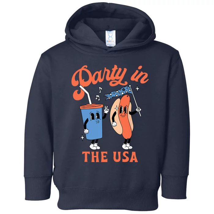 Party In The Usa Hot Dog Love USA Funny 4th Of July Toddler Hoodie