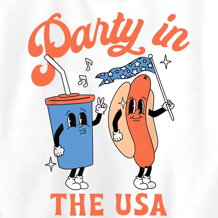 Party In The Usa Hot Dog Love USA Funny 4th Of July Kids Sweatshirt