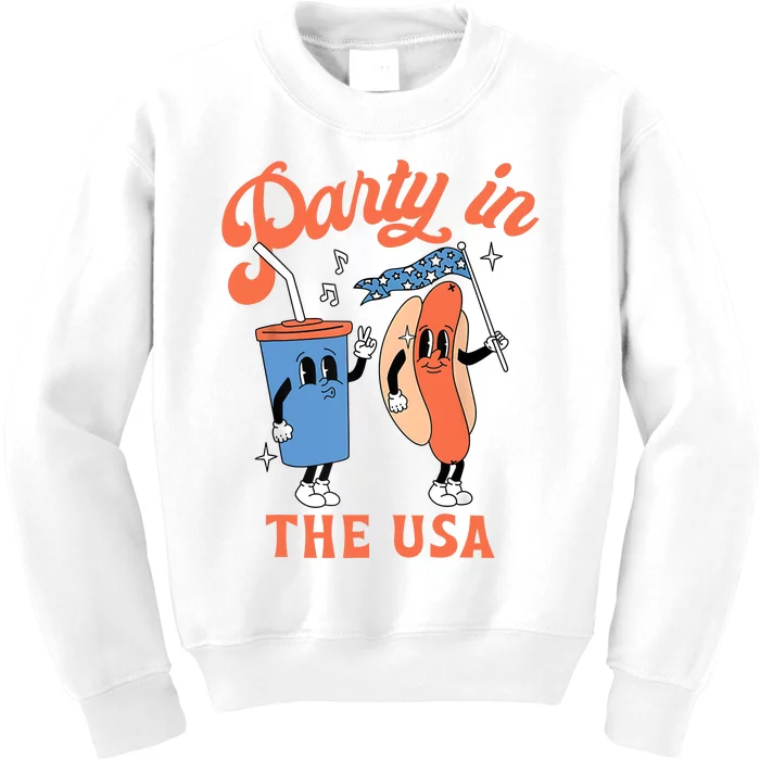 Party In The Usa Hot Dog Love USA Funny 4th Of July Kids Sweatshirt