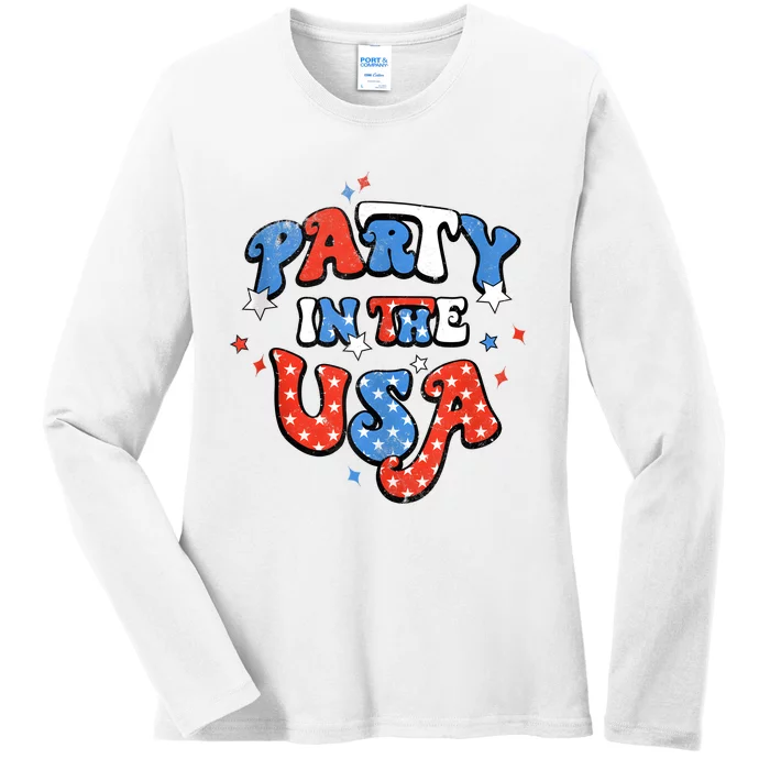 Party In The USA 4th Of July USA Patriotic America Ladies Long Sleeve Shirt