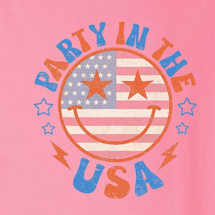 Party In The Usa Happy Face Smile American Flag 4th Of July Toddler Long Sleeve Shirt