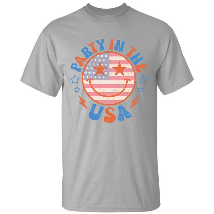 Party In The Usa Happy Face Smile American Flag 4th Of July Tall T-Shirt