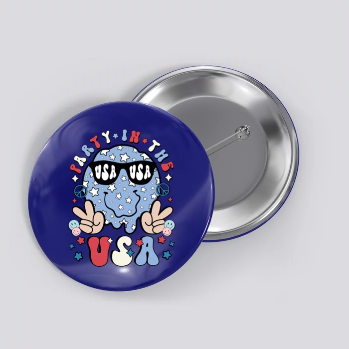 Party In The Usa Retro Groovy 4Th Of July Smile Face Cool Gift Button