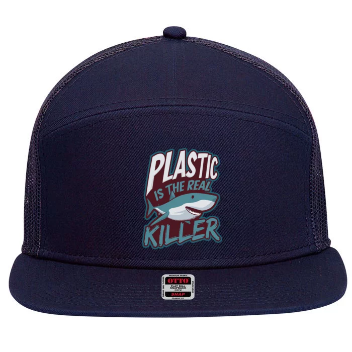 Plastic Is The Real Killer Design Shark Lover Cute Gift 7 Panel Mesh Trucker Snapback Hat