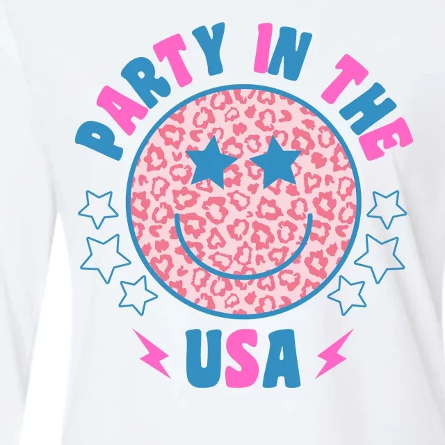 Party In The Usa Retro Star Smile Womens Cotton Relaxed Long Sleeve T-Shirt