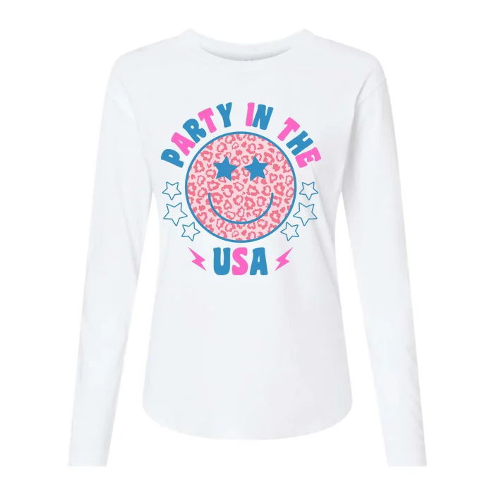 Party In The Usa Retro Star Smile Womens Cotton Relaxed Long Sleeve T-Shirt