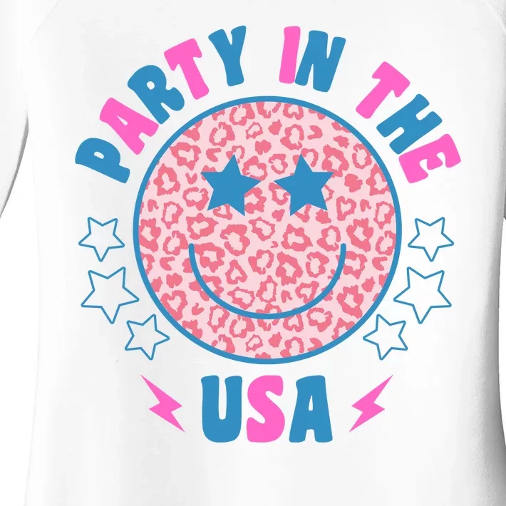 Party In The Usa Retro Star Smile Women's Perfect Tri Tunic Long Sleeve Shirt