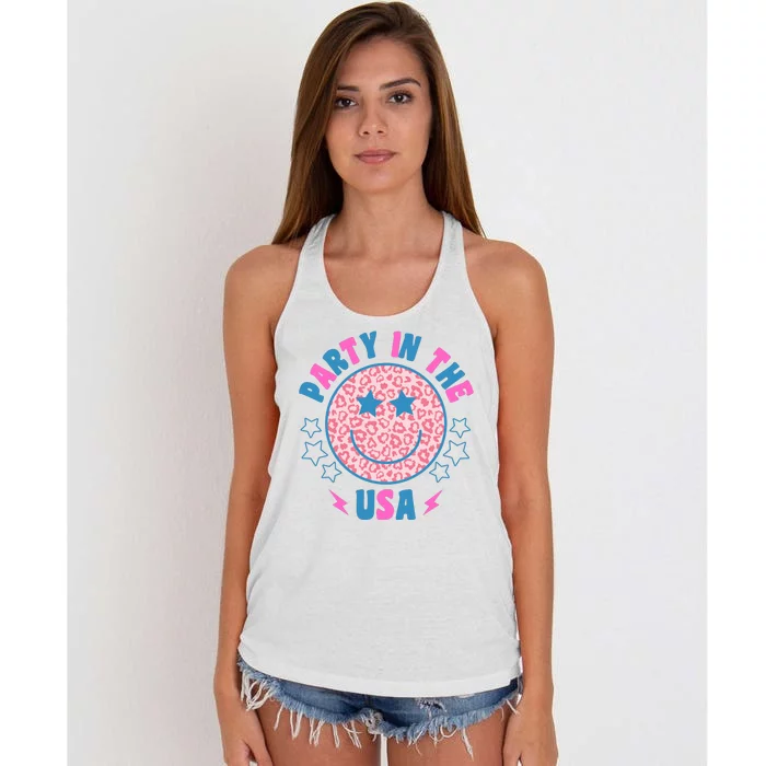 Party In The Usa Retro Star Smile Women's Knotted Racerback Tank