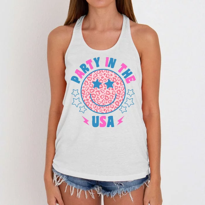 Party In The Usa Retro Star Smile Women's Knotted Racerback Tank