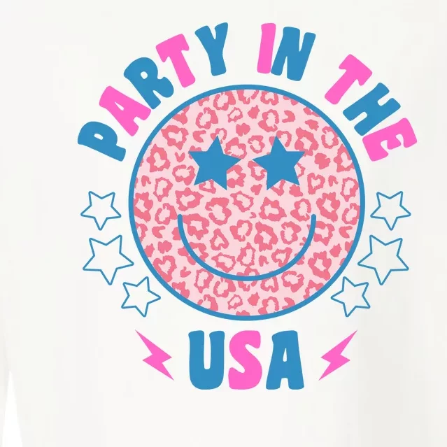 Party In The Usa Retro Star Smile Cropped Pullover Crew