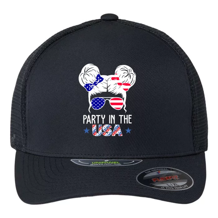 Party In The Usa Hair Bun 4th Of July Flexfit Unipanel Trucker Cap