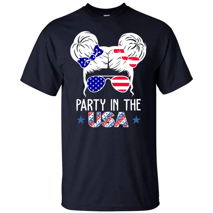 Party In The Usa Hair Bun 4th Of July Tall T-Shirt