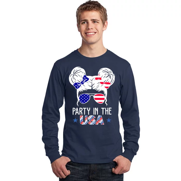 Party In The Usa Hair Bun 4th Of July Tall Long Sleeve T-Shirt