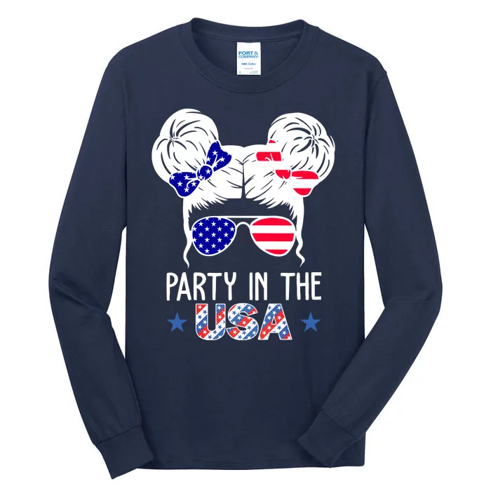 Party In The Usa Hair Bun 4th Of July Tall Long Sleeve T-Shirt