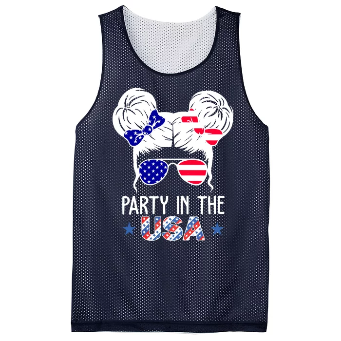 Party In The Usa Hair Bun 4th Of July Mesh Reversible Basketball Jersey Tank