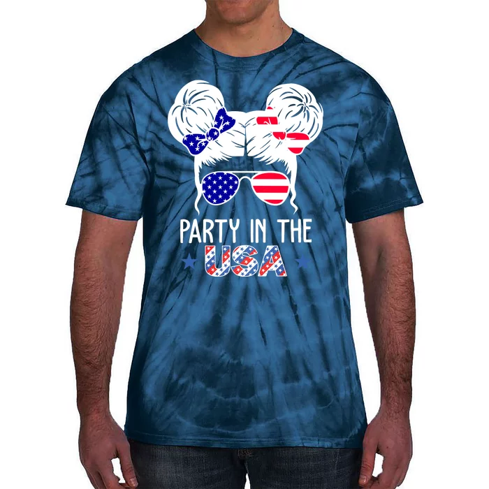 Party In The Usa Hair Bun 4th Of July Tie-Dye T-Shirt