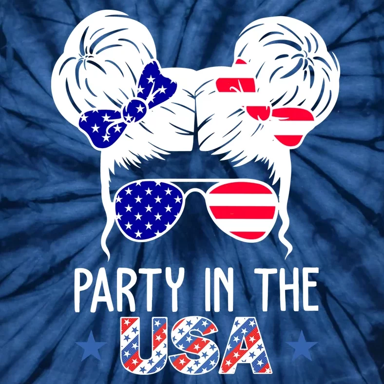 Party In The Usa Hair Bun 4th Of July Tie-Dye T-Shirt