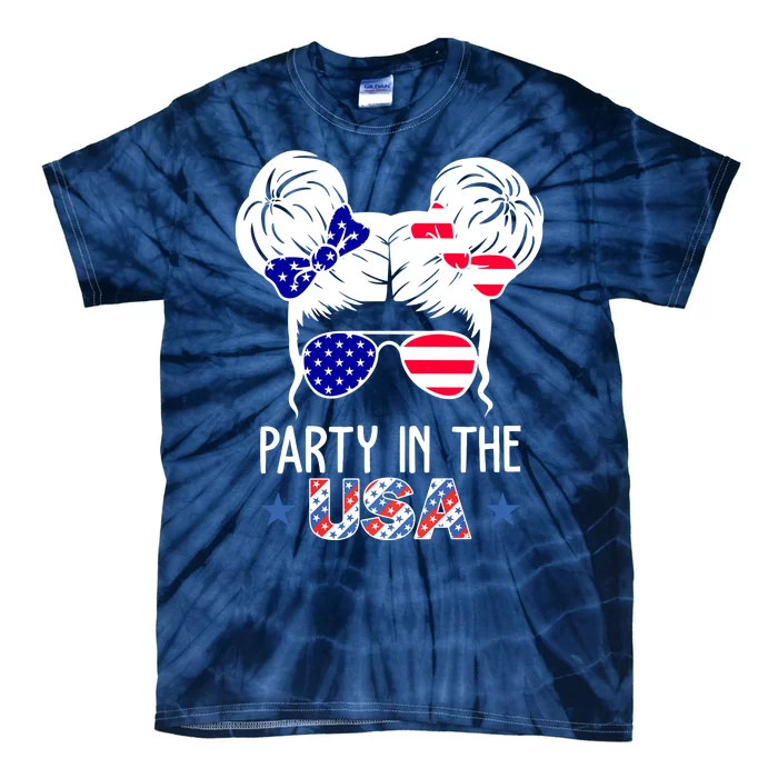 Party In The Usa Hair Bun 4th Of July Tie-Dye T-Shirt