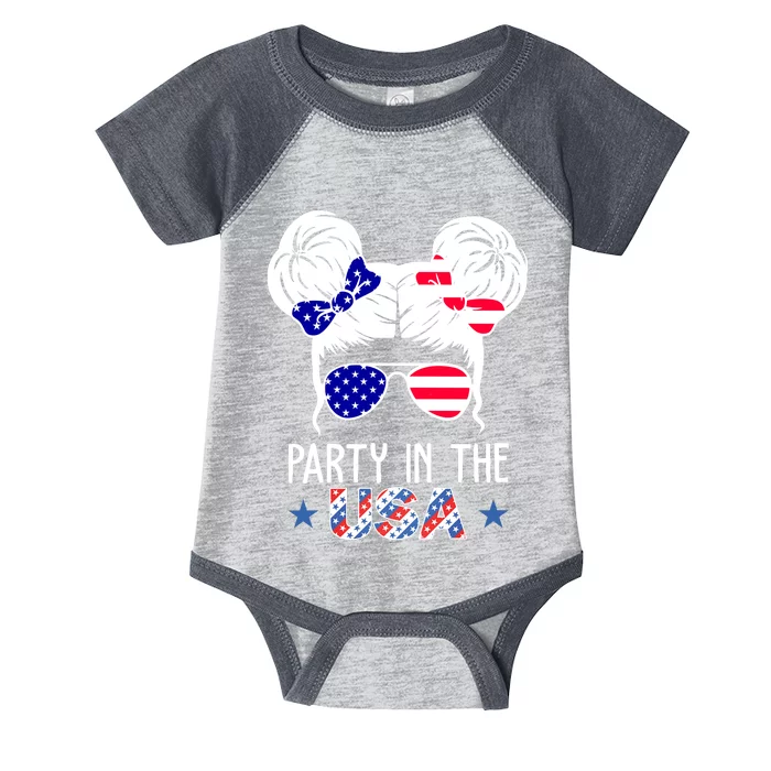 Party In The Usa Hair Bun 4th Of July Infant Baby Jersey Bodysuit