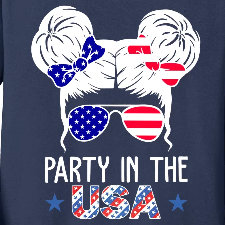 Party In The Usa Hair Bun 4th Of July Kids Long Sleeve Shirt