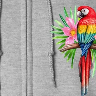 Parrot In Tropical Flowers Summer Beach Tiki Party Luau Full Zip Hoodie