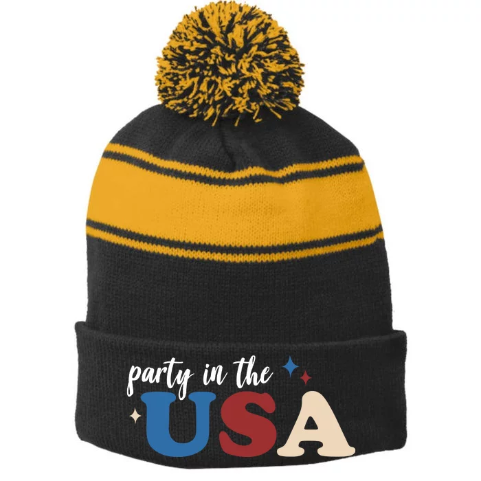 Party In The USA Holiday Festive Stripe Pom Pom Beanie