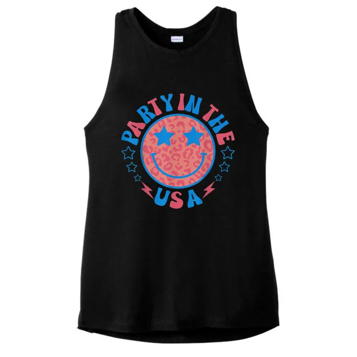 Party In The Usa 4th Of July Preppy Smile Ladies Tri-Blend Wicking Tank