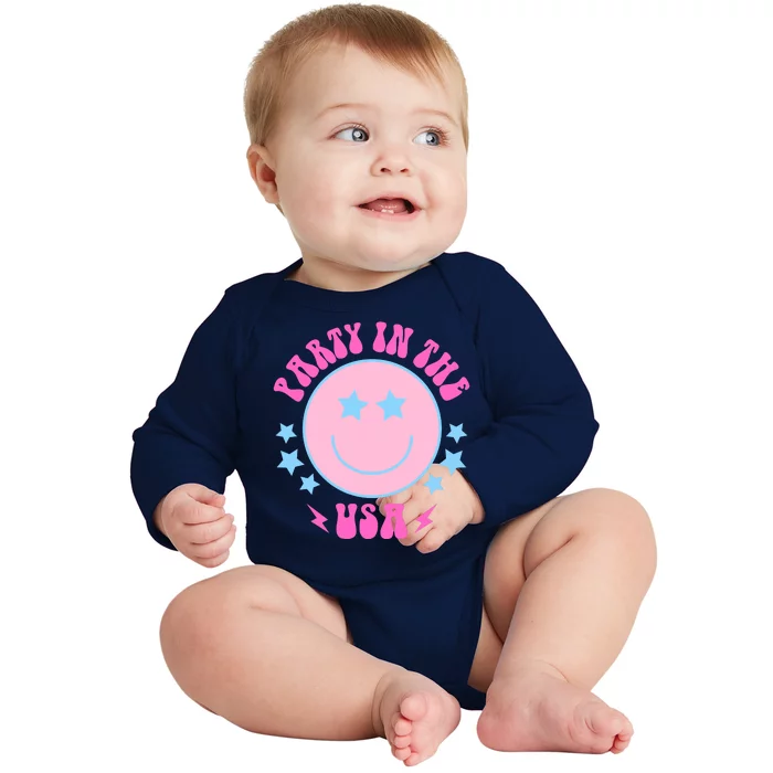 Party In The USA Retro Star Smile Baby Long Sleeve Bodysuit