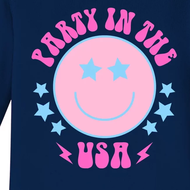 Party In The USA Retro Star Smile Baby Long Sleeve Bodysuit