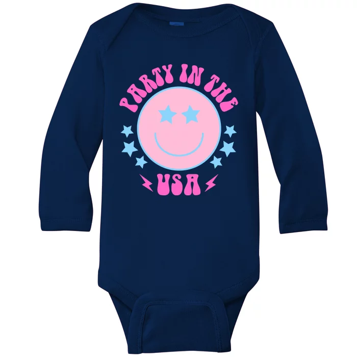 Party In The USA Retro Star Smile Baby Long Sleeve Bodysuit