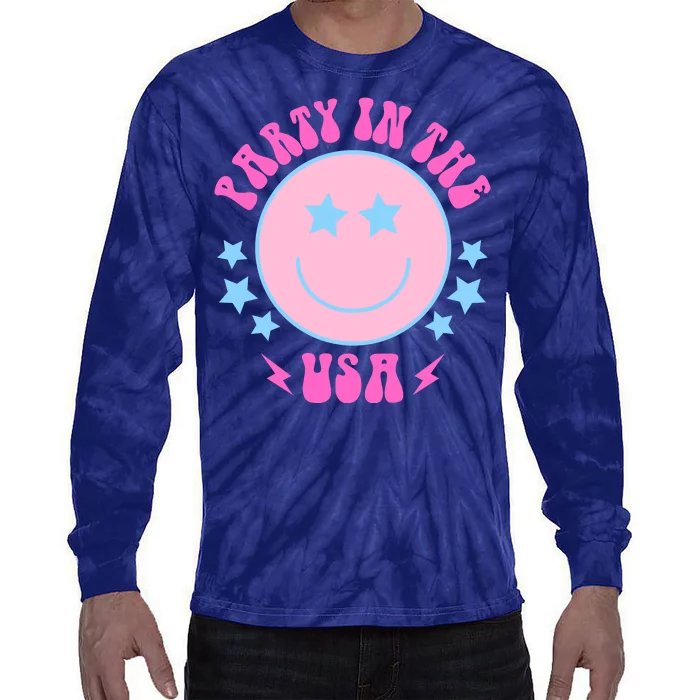 Party In The USA Retro Star Smile Tie-Dye Long Sleeve Shirt