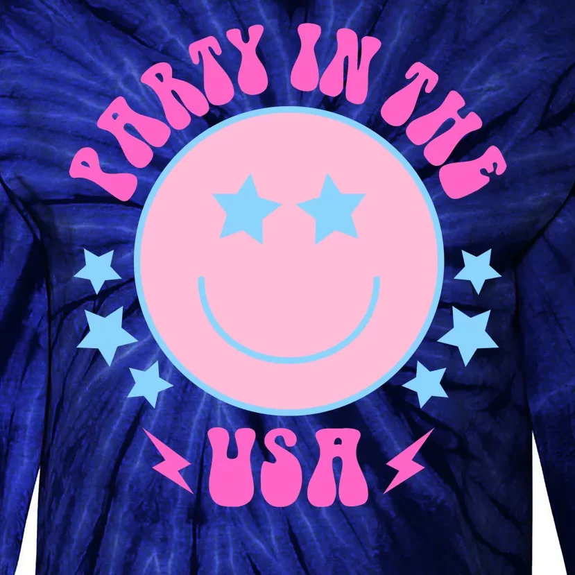 Party In The USA Retro Star Smile Tie-Dye Long Sleeve Shirt