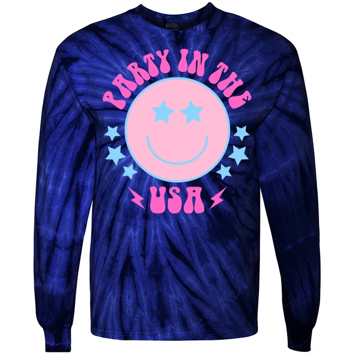 Party In The USA Retro Star Smile Tie-Dye Long Sleeve Shirt