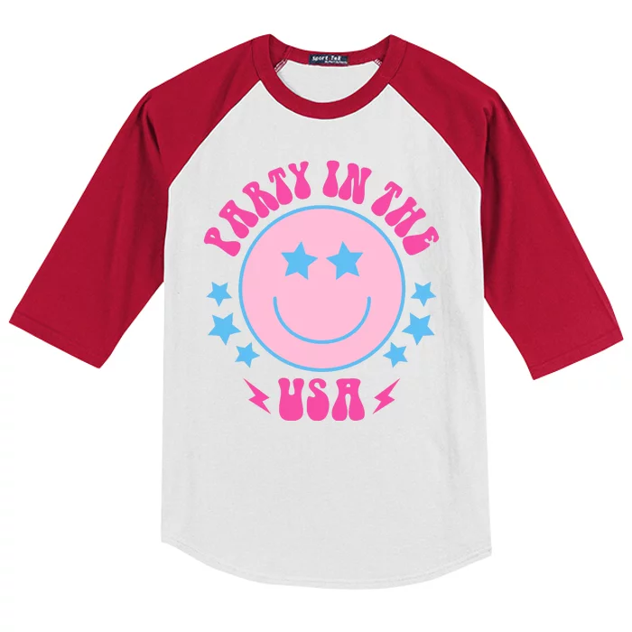 Party In The USA Retro Star Smile Kids Colorblock Raglan Jersey