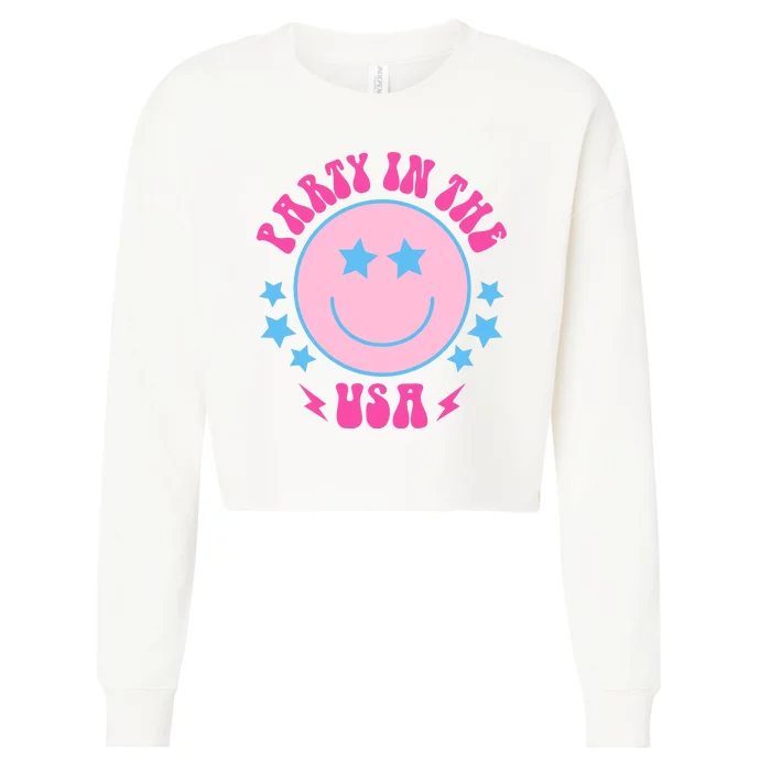 Party In The USA Retro Star Smile Cropped Pullover Crew