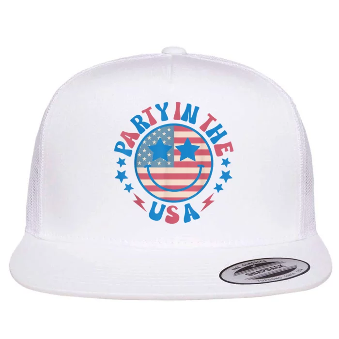 Party In The Usa 4th Of July Preppy Smile Flat Bill Trucker Hat