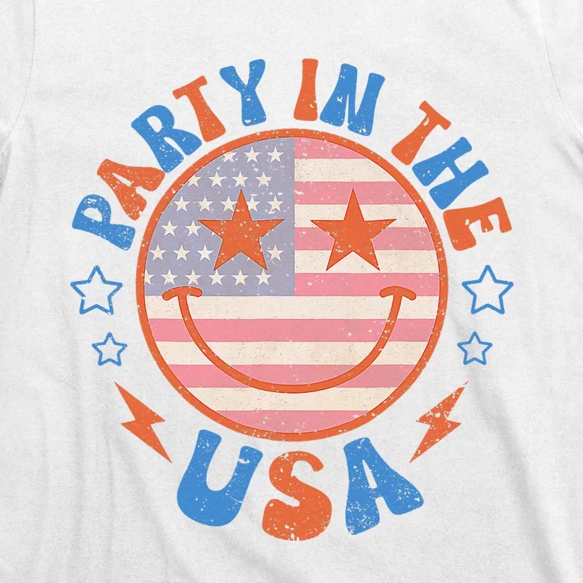 Party In The USA Happy Face Smile American Flag 4th Of July T-Shirt