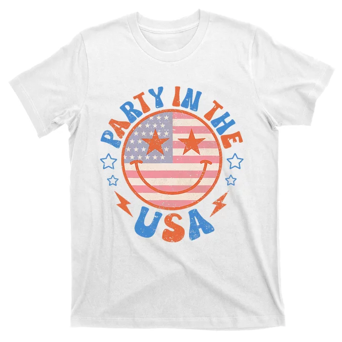 Party In The USA Happy Face Smile American Flag 4th Of July T-Shirt