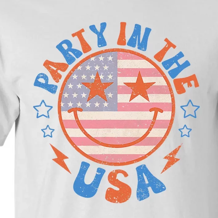 Party In The USA Happy Face Smile American Flag 4th Of July Tall T-Shirt