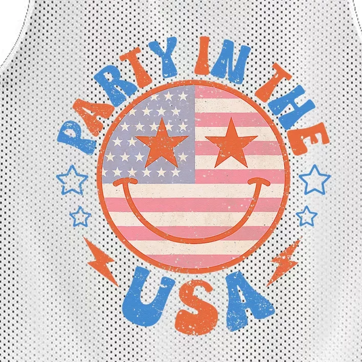 Party In The USA Happy Face Smile American Flag 4th Of July Mesh Reversible Basketball Jersey Tank