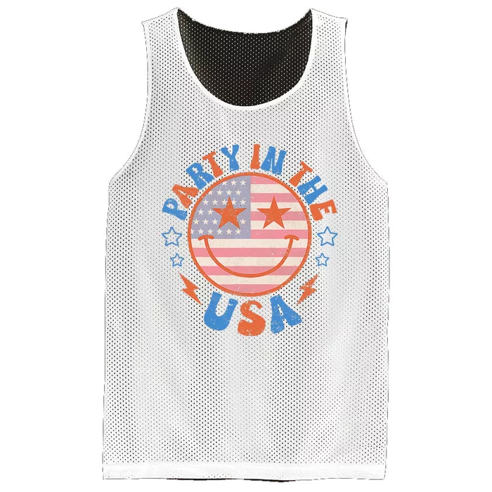 Party In The USA Happy Face Smile American Flag 4th Of July Mesh Reversible Basketball Jersey Tank