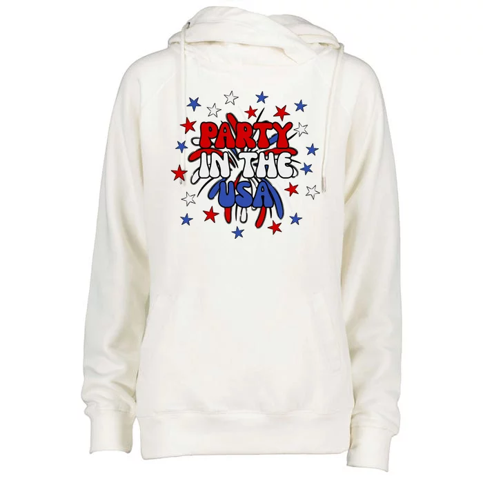 Party In The Usa Festive 4th Of July Celebration Womens Funnel Neck Pullover Hood