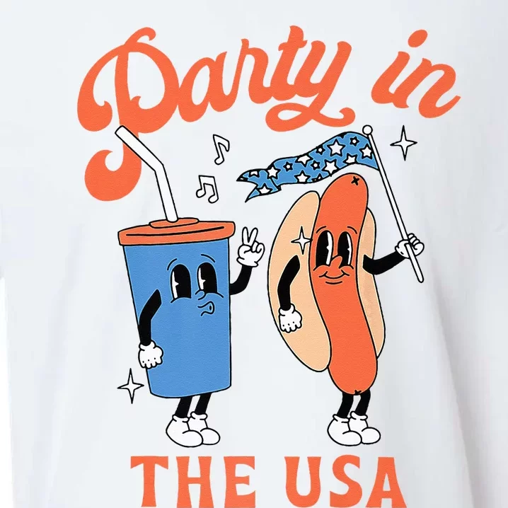 Party In The Usa Hot Dog Love USA Funny 4th Of July Sueded Cloud Jersey T-Shirt